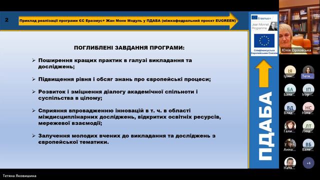 Приклад реалізації програми ЄС Еразмус+ Жан Моне Модуль у ПДАБА (міжкафедральний проект EUGREEN) смотреть онлайн