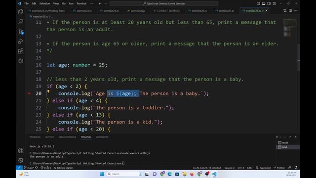 TypeScript Exercise 28 - Stages of Life: Use of if, else if, elseconditional statement смотреть онлайн