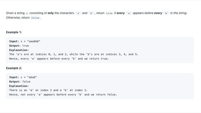 Check if All A's Appears Before All B's - LeetCode 2124 - Java смотреть онлайн