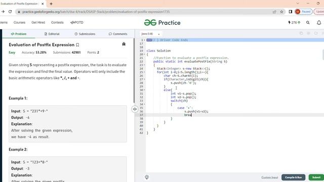 Evaluation of Postfix Expression (Java) GFG смотреть онлайн