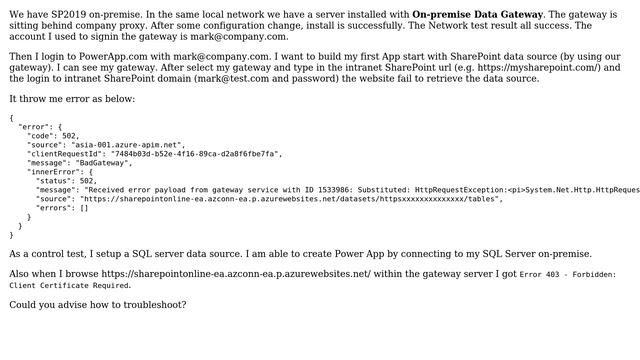 Sharepoint: Got BadGateway 502 when connect Power App to on-premise data gateway смотреть онлайн