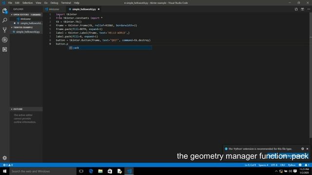 PYTHON 3.8.1 TKINTER HELLO WORLD TUTORIAL смотреть онлайн