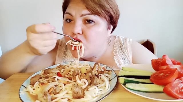 Мукбанг Вкуснейший   Лагман/Mukbang Ate A Huge Portion Of Lagman@sanosha_y_semya