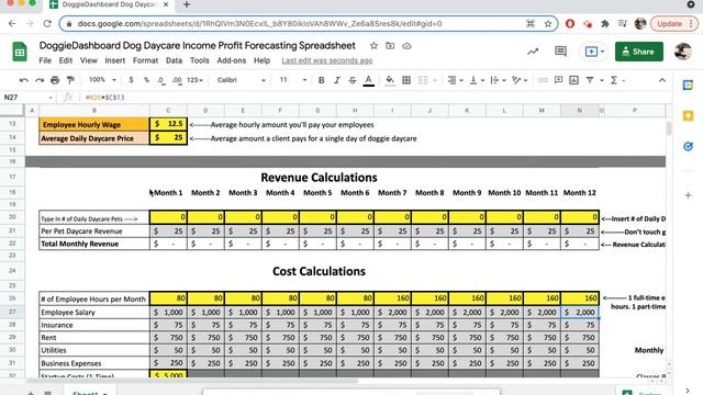 Dog Daycare Financial Forecasting Excel Spreadsheet смотреть онлайн