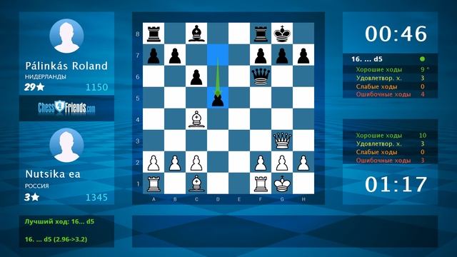 Анализ шахматной партии: Nutsika ea - Pálinkás Roland, 1-0 (по ChessFriends.com) смотреть онлайн