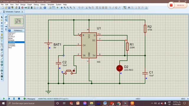 Circuito 1 practica 2, Proteus. смотреть онлайн