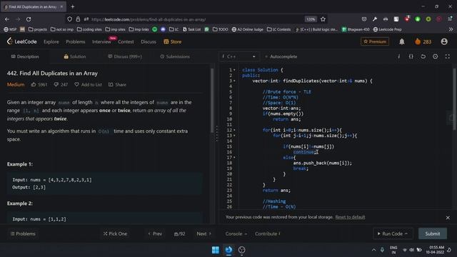 442. Leetcode | Find All Duplicates in an Array | Brute Force | Hashmap | Sorting смотреть онлайн
