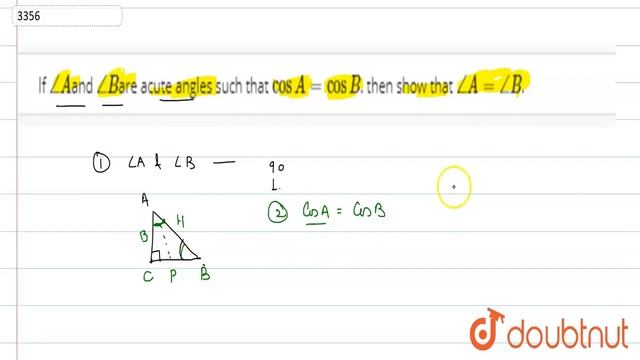 If/_A and /_B are acute angles such that cos A=cos B. then show that /_A=/_B. | 10 | INTRODUCTIO... смотреть онлайн
