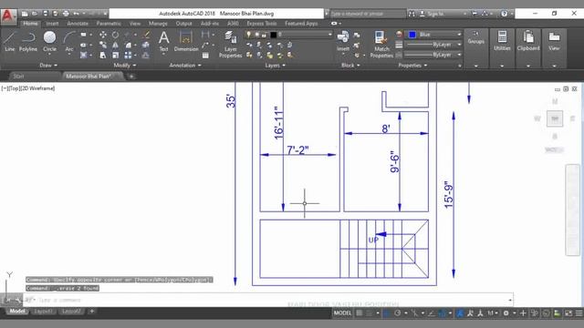 West Facing Floor Plan In Autocad Complete Tutorial- 595 Sq.ft.( 17'5"x35'0") смотреть онлайн