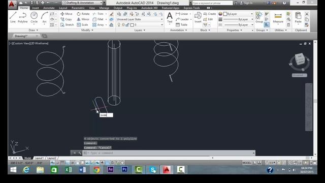 How To Use Sweep Command in AutoCAD 2015 - Making Nut,Twisted & Spring in AutoCAD 2015 смотреть онлайн