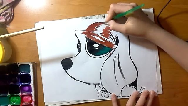 Как нарисовать щенка акварелью. How to draw a puppy watercolor. смотреть онлайн