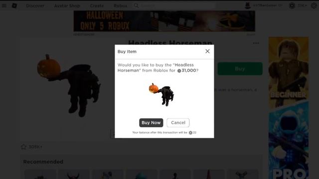 Buying Headless Horseman! (Roblox) смотреть онлайн