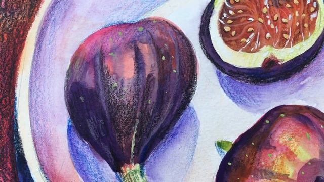 Figs in a plate. Mixed media on paper. Инжир в тарелке. Смешанная техника на бумаге. смотреть онлайн