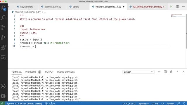 Code 90: Print Reverse Substring of First Four Letters | 365 days of Code смотреть онлайн