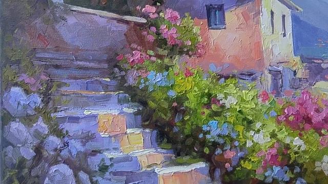 Картина маслом, пейзаж, море: Морской бриз у дома 50х50 см. Oil painting: Sea breeze at the house смотреть онлайн
