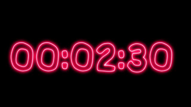 Неоновый, малиновый таймер 5 минут (обратный отсчет) смотреть онлайн