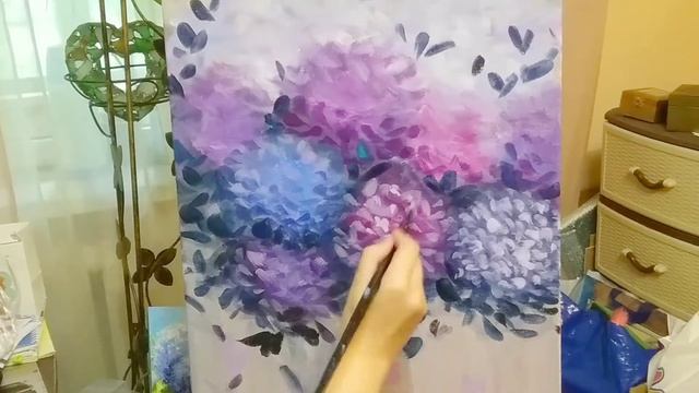 МАСТЕР - КЛАСС. КАК НАРИСОВАТЬ ЦВЕТЫ - ГОРТЕНЗИЯ АКРИЛОМ в интересном стиле! смотреть онлайн