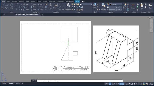 AutoCAD 2022 | AutoCAD Basics | For Absolute Beginners | Orthogonal Drawing | Exercise 004 смотреть онлайн