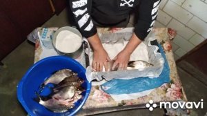 Сухой посол рыбы в пластиковом ящике.