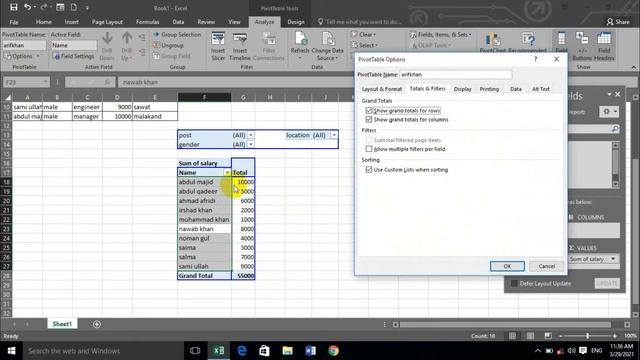 Pivot table options analyze Tab Excel 2016 смотреть онлайн