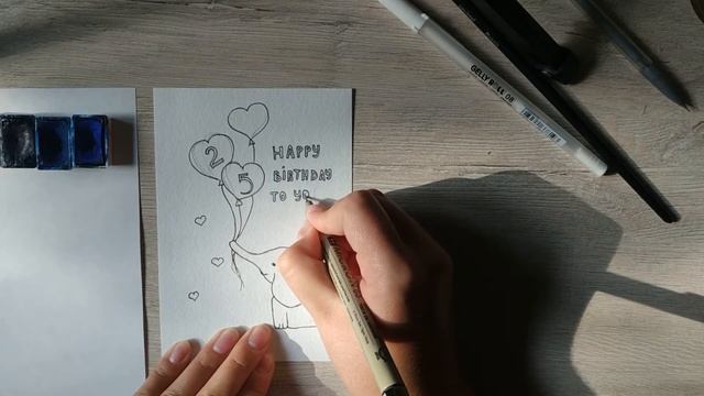 Как нарисовать открытку на День Рождения акварелью.Уроки рисования. Скетчинг для начинающих. смотреть онлайн