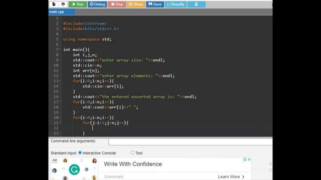 SORTING AN ARRAY IN C++ [SORTING IN ASCENDING ORDER]__LEARN C++ FROM BASIC смотреть онлайн