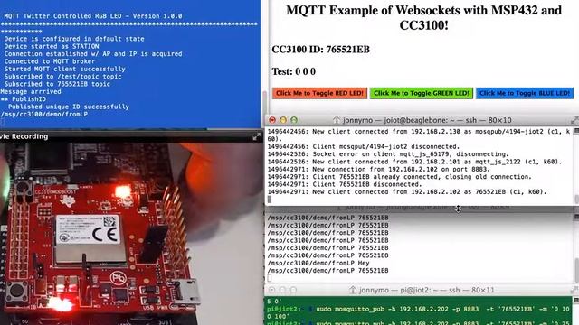 MQTT and Websockets example with MSP432 and CC3100 смотреть онлайн