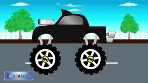 Гонка красного монстр трака и монстр трака бэтмена  Мультики про машинки