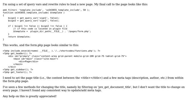 Wordpress: Change/Set Page Title and Meta Tags from Page Called within a Plugin смотреть онлайн