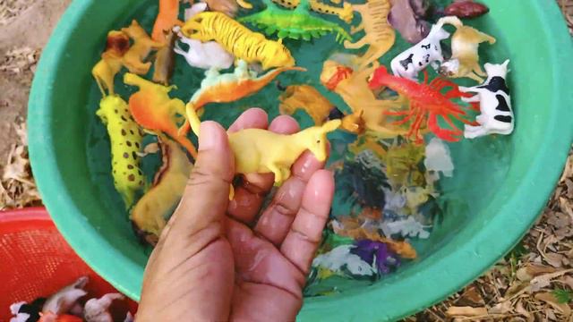 Plastic Animals Toys in Water Tub For Kids Learning Lion, Tiger, Leopard, Cow, Crocodile, Godzilla, смотреть онлайн