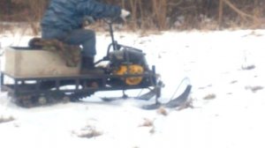 Самодельный снегоход с редуктором от муравья.Обкатка.