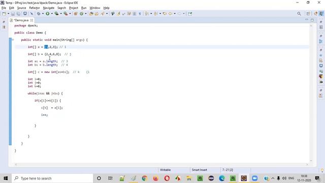 Java program to merge two different sorted arrays into a third sorted array смотреть онлайн