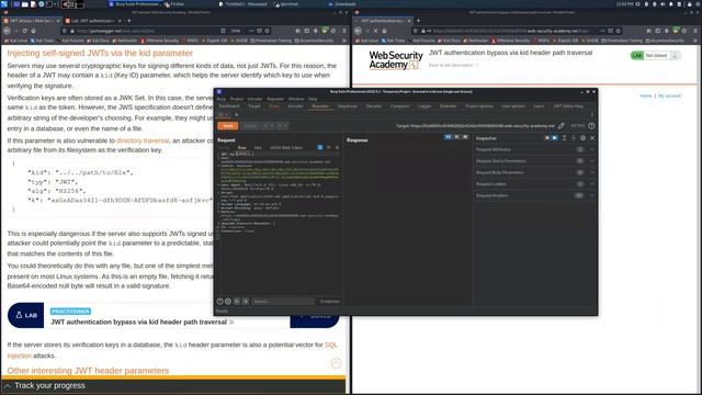 JSON Web Token Attacks: LAB #6 - JWT Authentication Bypass Via kid Header Path Trasversal смотреть онлайн