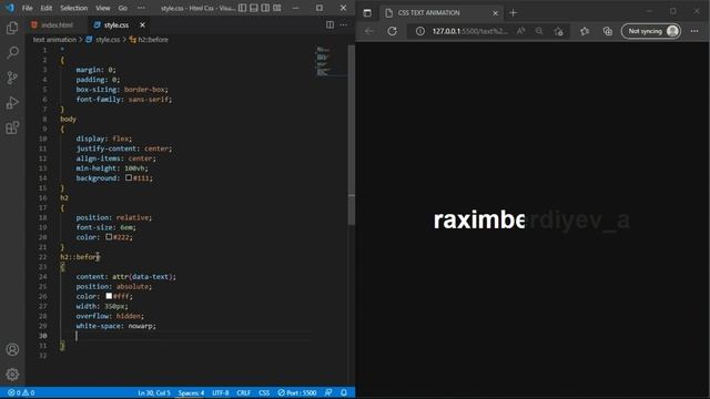 WHITE TEXT ANIMATION HTML CSS ONLY @OnlineTutorialsYT @uzzbe_dls | PROGRAMING GROUP | #34 day смотреть онлайн