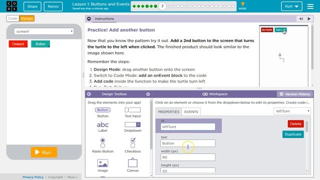 Buttons and Events Lesson 1.7 Tutorial with Answers Code.org CS Principles смотреть онлайн