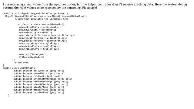 Salesforce: Map＜String,wrapper＞ returned from apex class, not received by the helper controller! смотреть онлайн