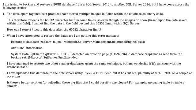 Databases: Backing up / restoring a 20GB database with images stored as binary code смотреть онлайн