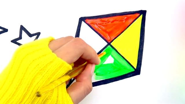 Рисуем воздушного змея | Рисование и раскрашивание красками для детей и малышей смотреть онлайн