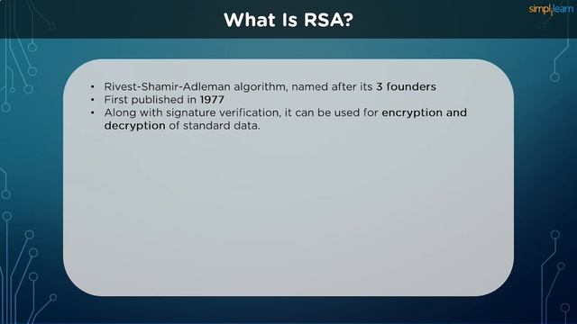 RSA Encryption Algorithm | Rivest–Shamir–Adleman | RSA Algorithm Explained | Simplilearn смотреть онлайн