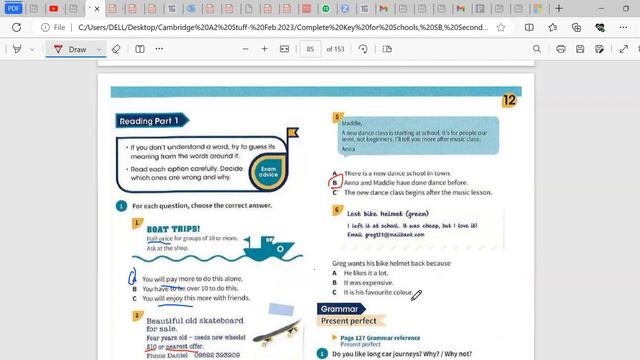 A2 Cambridge- unit 12 reading part 1 and grammar focus- Present Perfect смотреть онлайн