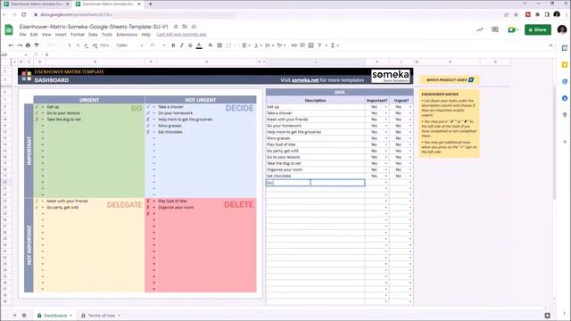 Eisenhower Matrix Google Sheets Template | Priority Matrix Spreadsheet смотреть онлайн