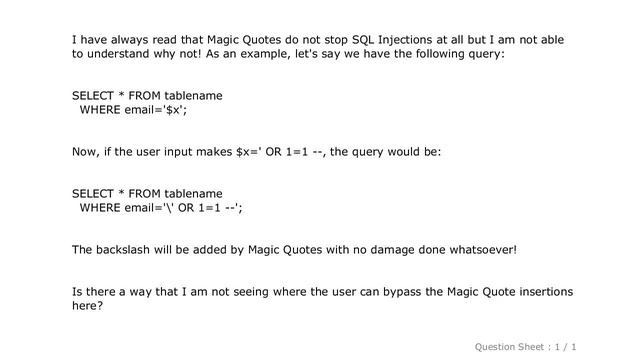 MySQL : Successful SQL Injection despite PHP Magic Quotes смотреть онлайн