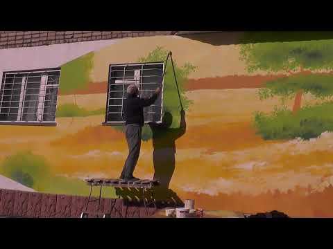 Живопись акрилом на стене. Роспись фасада. смотреть онлайн