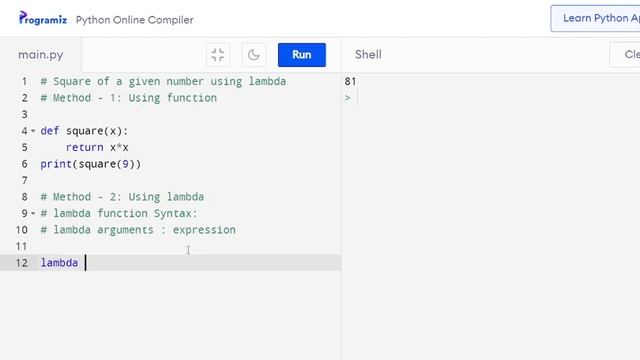 Python : Calculate the square of a number using lambda function смотреть онлайн