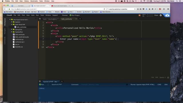 Creating a Hello World Web Page using PHP смотреть онлайн