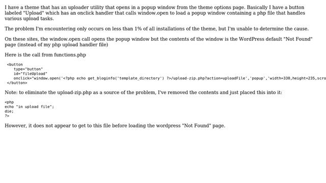 Wordpress: Theme's window.open call goes to "Page Not Found" смотреть онлайн