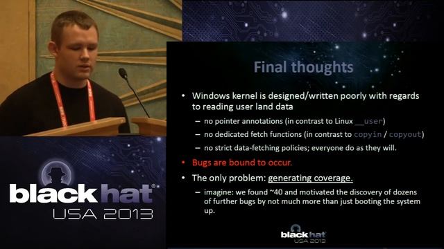 BlackHat 2013 - Bochspwn: Identifying 0-days via system-wide memory access pattern analysis смотреть онлайн
