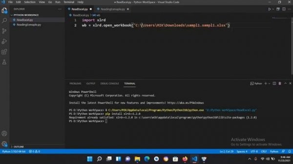 READ EXCEL XLS AND XLSX FILES IN PYTHON VS CODE | READ EXCEL WITH PYTHON | IMPORT EXCEL IN PYTHON
