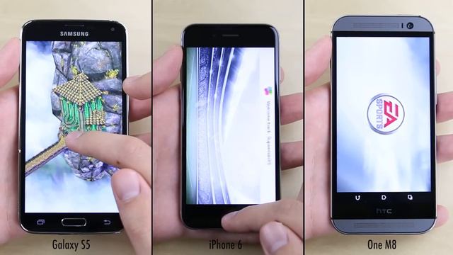 iPhone 6 vs. Galaxy S5 vs. HTC One (M8) Speed Test смотреть онлайн