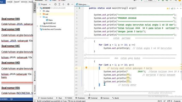 JAVA04D Cetak angka urut 1 sd 10 dan tulisan JAVA 10 X di kolom 8 Vertical jarak 3 bari смотреть онлайн
